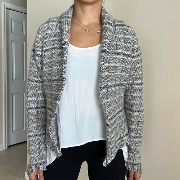 BANANA REPUBLIC Women's Angora & Wool Blend Grey Beige Tan Cardigan Size L - Picture 7 of 11